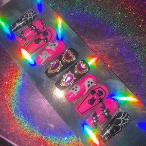 Pink and Black Halloween Nail Art